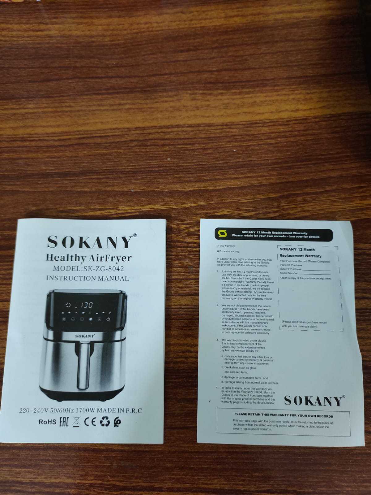 Sokany Air Fryer XL size 8 liter